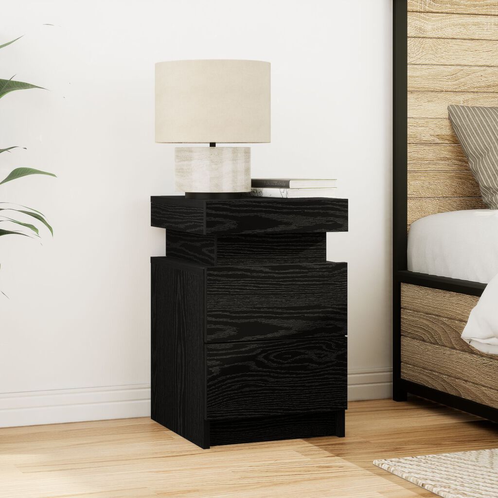 vidaXL Κομοδίνο με LED Φώτα Μαύρο Δρυς 35x39x55 εκ