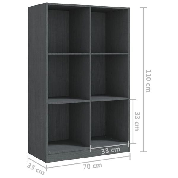 vidaXL Βιβλιοθήκη Γκρι 70 x 33 x 110 εκ. από Μασίφ Ξύλο Πεύκου