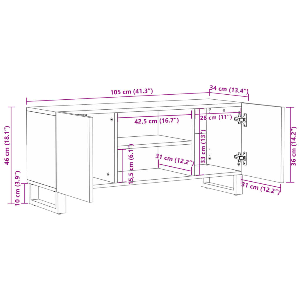 vidaXL Έπιπλο Τηλεόρασης 105 x 34 x 46 εκ. από Μασίφ Ξύλο Ακακίας