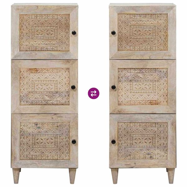 vidaXL Highboard με ράφι Λευκό 40 x 33 x 110 εκ Μασίφ ξύλο μάνγκο