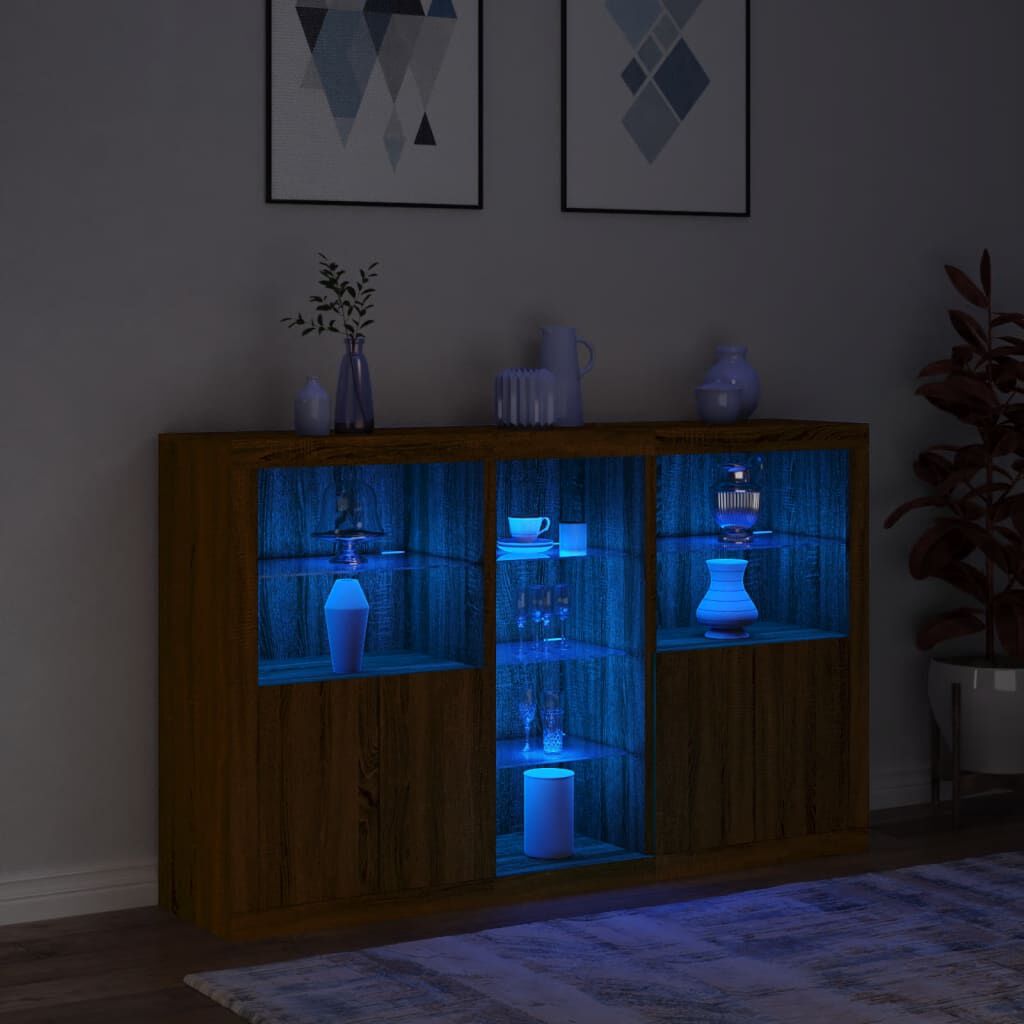 vidaXL Μπουφές με Φώτα LED Καφέ Δρυς 162 x 37 x 100 εκ.