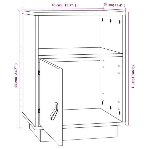 vidaXL Κομοδίνο Μαύρο40x34x55εκ. από Μασίφ Ξύλο Πεύκου