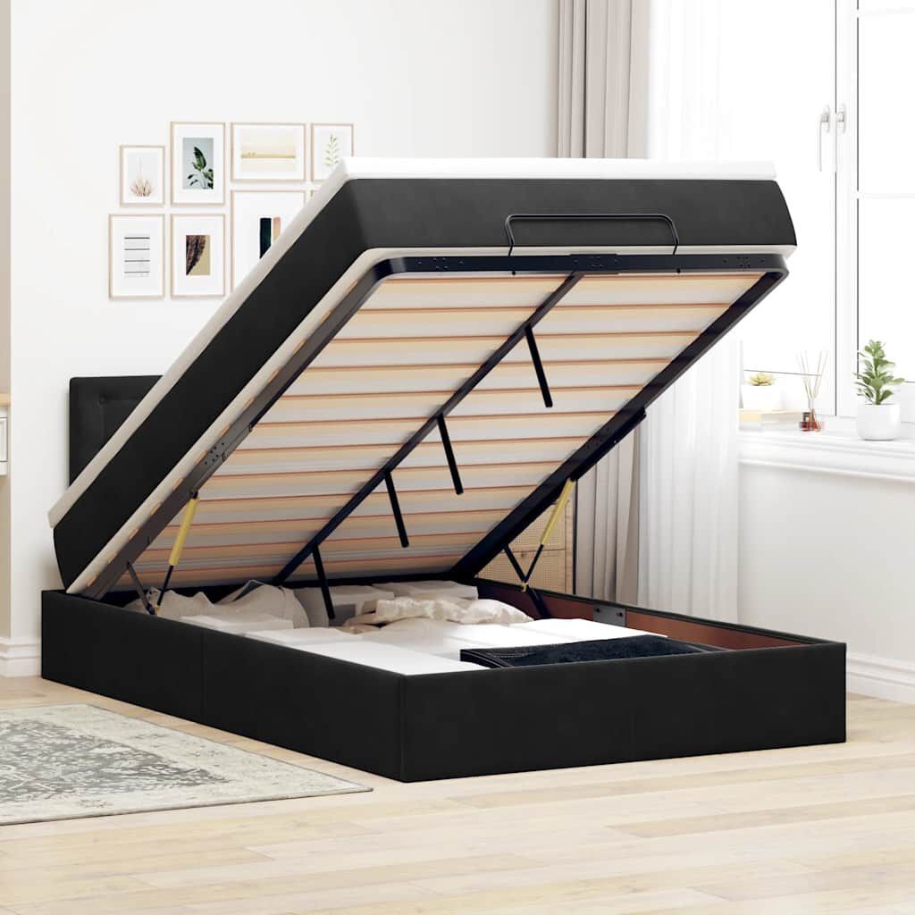 vidaXL Οθωμανικό κρεβάτι με στρώμα Μαύρο 120x190 cm Velvet