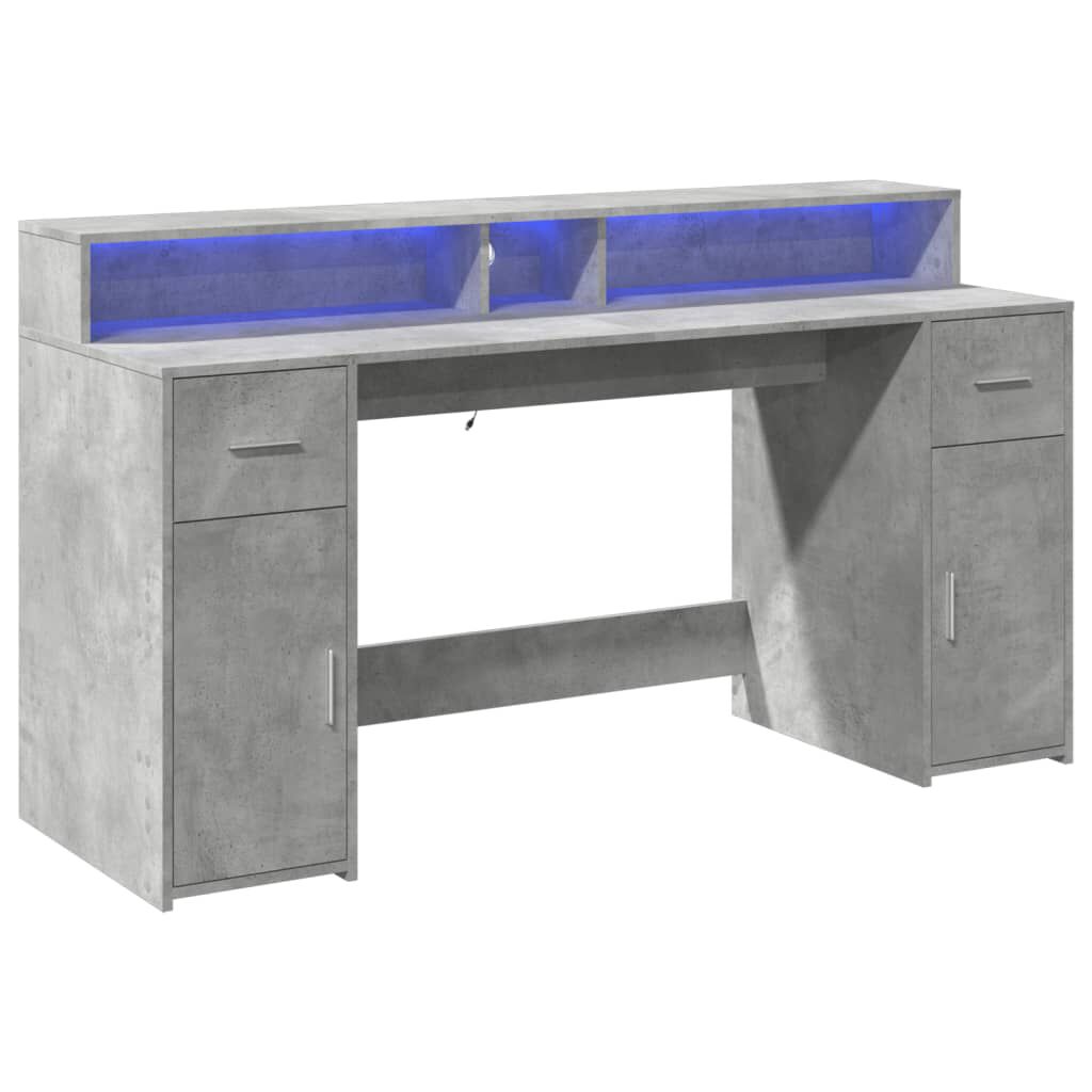 vidaXL Γραφείο με LED Γκρι Σκυρόδεματος 160x55x91 εκ. Επεξεργ. Ξύλο