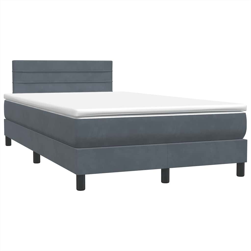 vidaXL Κρεβάτι Boxspring με Στρώμα Σκούρο Γκρι 120x210 εκ. Βελούδινο