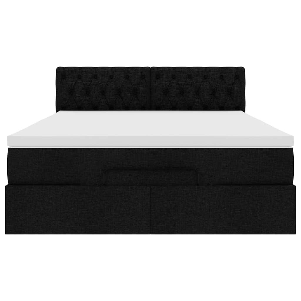vidaXL Οθωμανικό κρεβάτι με στρώμα Μαύρο 140x190cm Ύφασμα