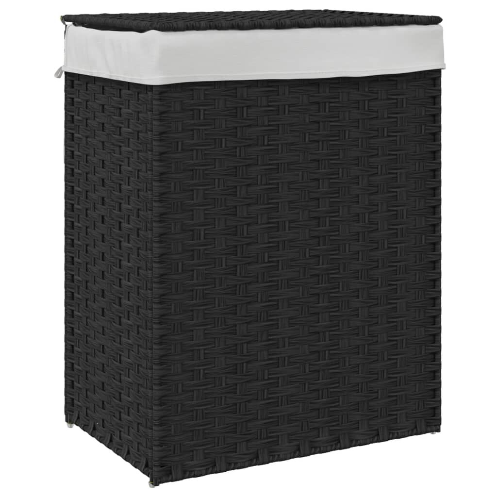 vidaXL Καλάθι Πλυντηρίου με Καπάκι Μαύρο 46x33x60 εκ. Συνθετικό Ρατάν