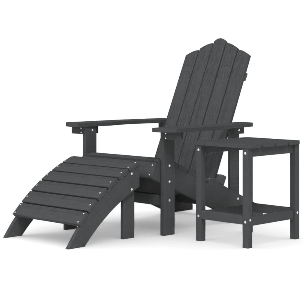 vidaXL Καρέκλα Κήπου Adirondack Ανθρακί HDPE με Υποπόδιο & Τραπεζάκι