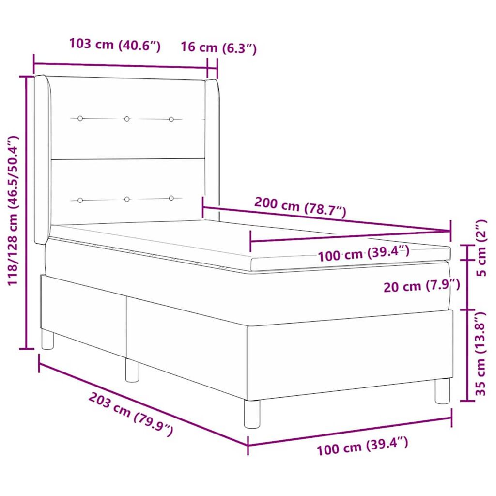 vidaXL Κρεβάτι Box Spring LED με Στρώμα Μαύρο 100 x 200 cm Βελούδο