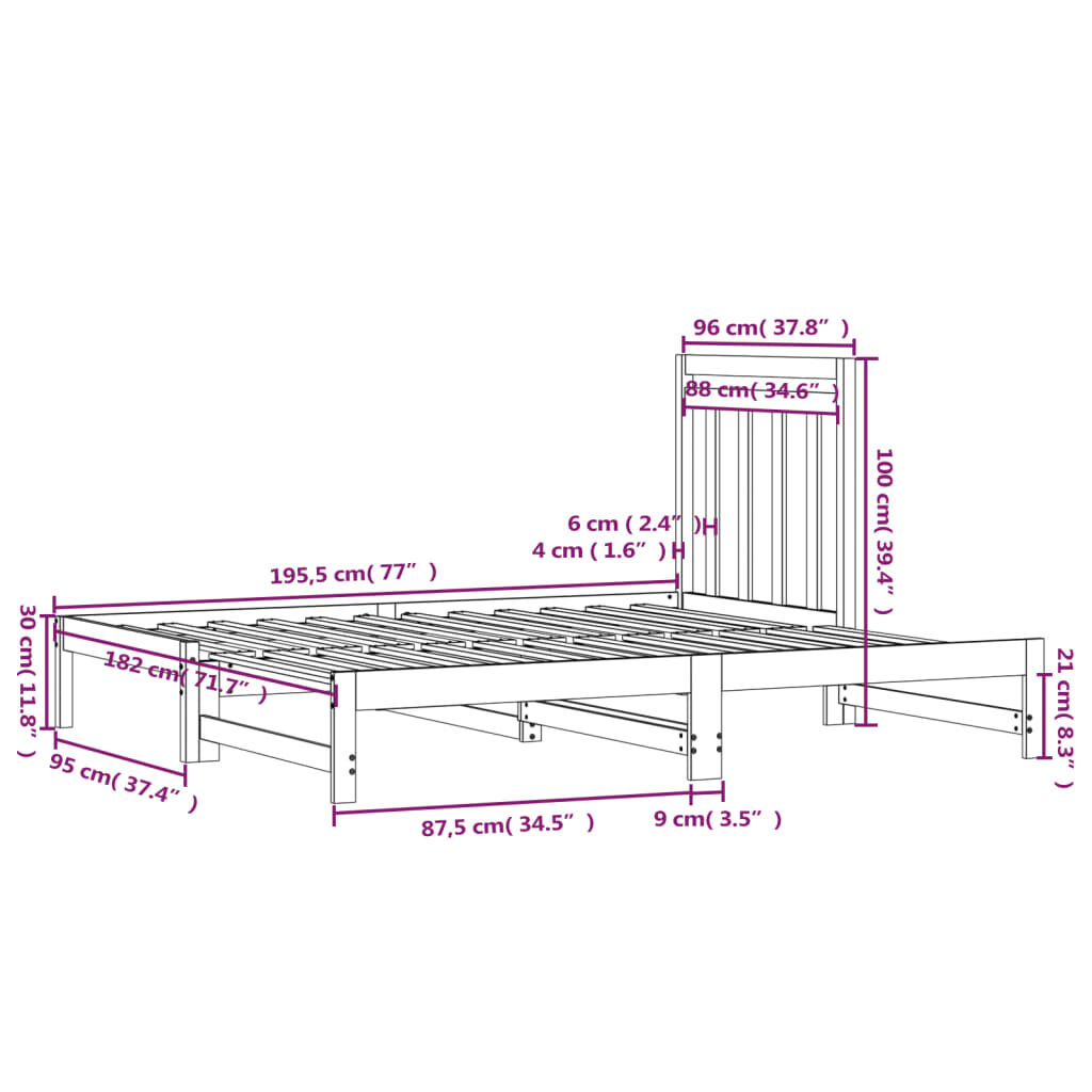 vidaXL Καναπές Κρεβάτι Συρόμενος 2x(90x190) εκ. Μασίφ Ξύλο Πεύκου