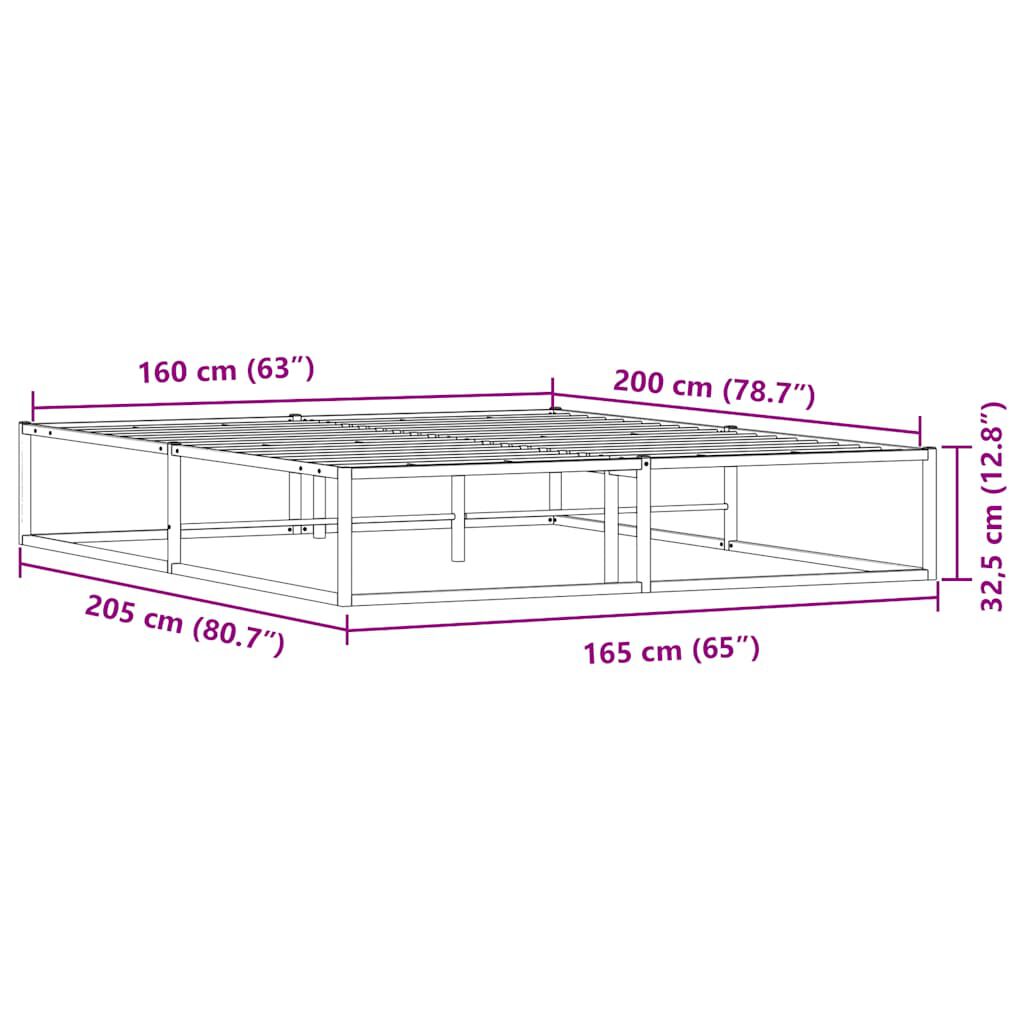 vidaXL Πλαίσιο κρεβατιού χωρίς στρώμα Λευκό 160x200 cm Μεταλλικό