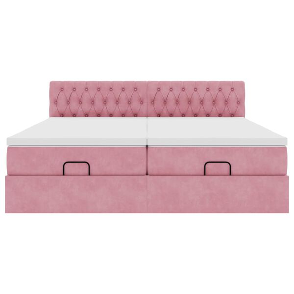 vidaXL Οθωμανικό κρεβάτι με στρώματα ροζ 180x200cm Velvet