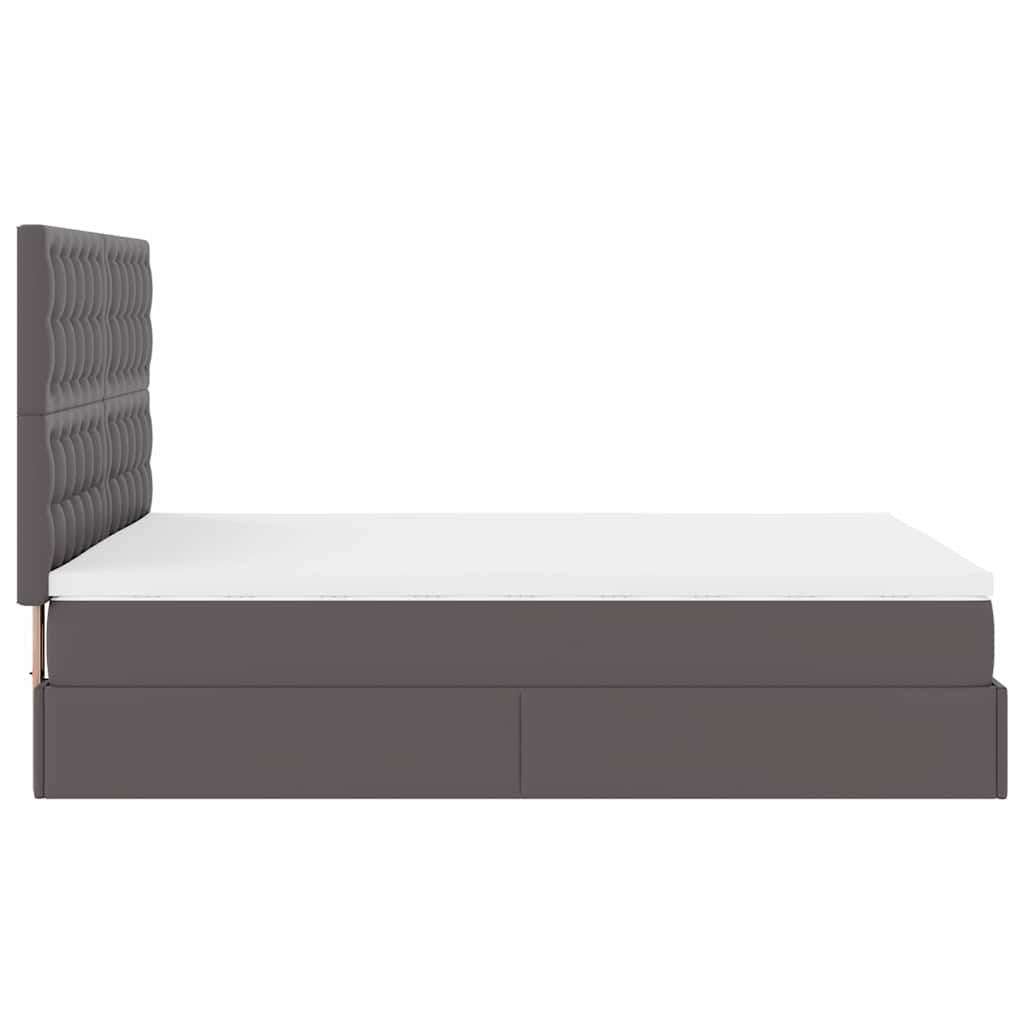 vidaXL Οθωμανικό κρεβάτι με στρώμα & LEDs Γκρί Συνθετικό δέρμα