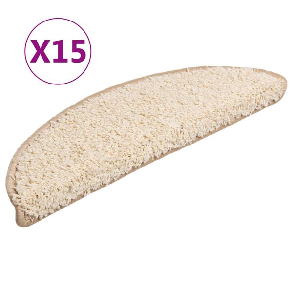 vidaXL Πατάκια Σκαλιών 15 τεμ. Κρεμ Ημίστρογγυλά 56x17x3 εκ.