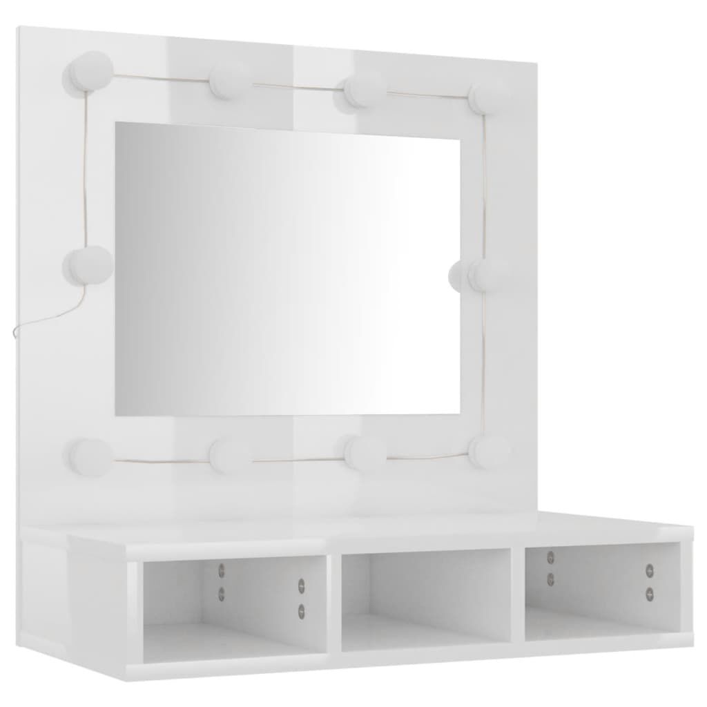 vidaXL Έπιπλο Καθρέπτη με LED Γυαλιστερό Λευκό 60x31,5x62 εκ.
