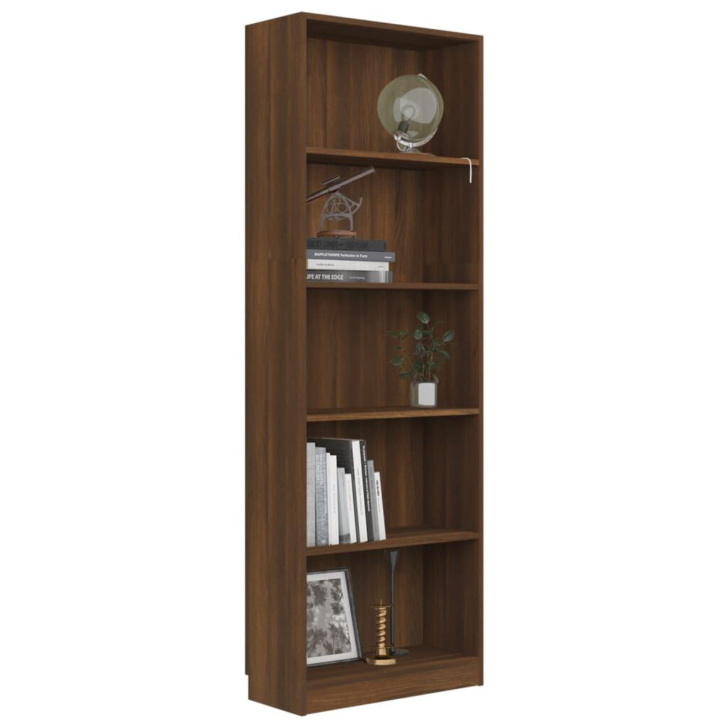 vidaXL Βιβλιοθήκη με 5 Ράφια Καφέ Δρυς 60x24x175 εκ. Επεξεργ. Ξύλο