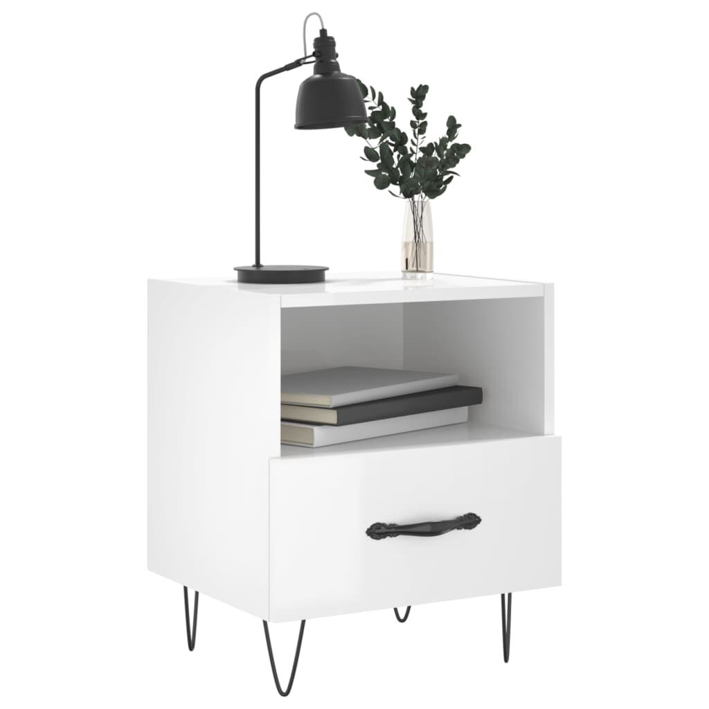 vidaXL Κομοδίνο Γυαλιστερό Λευκό 40 x 35 x 47,5 εκ. Επεξεργασμένο Ξύλο