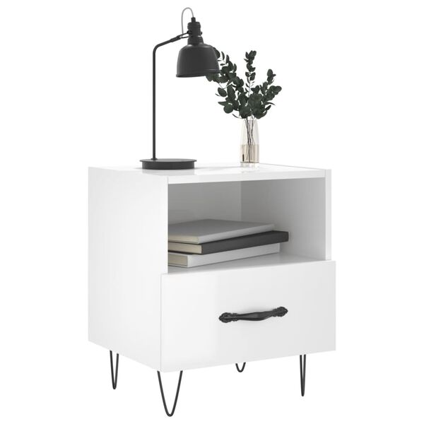 vidaXL Κομοδίνο Γυαλιστερό Λευκό 40 x 35 x 47,5 εκ. Επεξεργασμένο Ξύλο