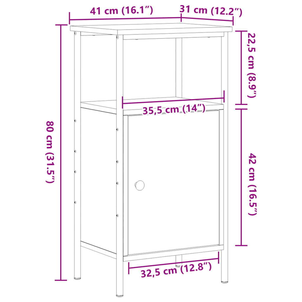 vidaXL Κομοδίνο τεχνίτης Δρυς 41x31x80 εκ. από Επεξεργασμένο Ξύλο