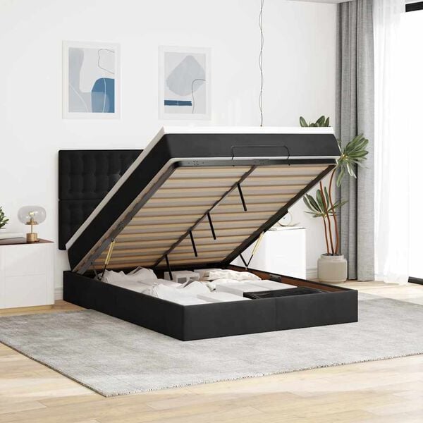 vidaXL Οθωμανικό κρεβάτι με στρώματα & LEDs Μαύρο 140x190cm Βελούδο