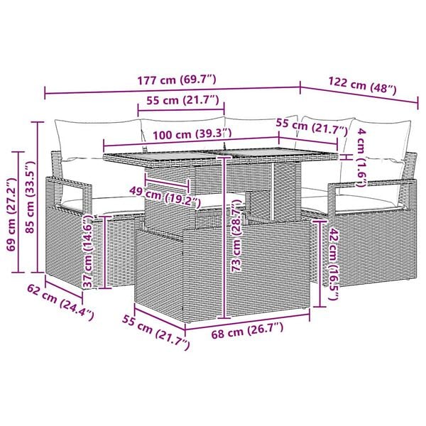vidaXL Σέτ φαγητού για κήπο 5 pcs Μπεζ και Κρέμα 100 x 55 x 73 εκ