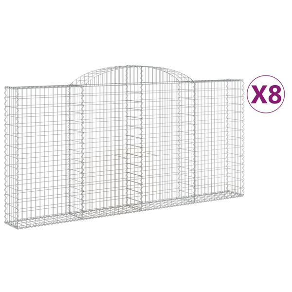 vidaXL Συρματοκιβώτια Τοξωτά 8 τεμ. 300x30x140/160 εκ. Γαλβαν. Ατσάλι