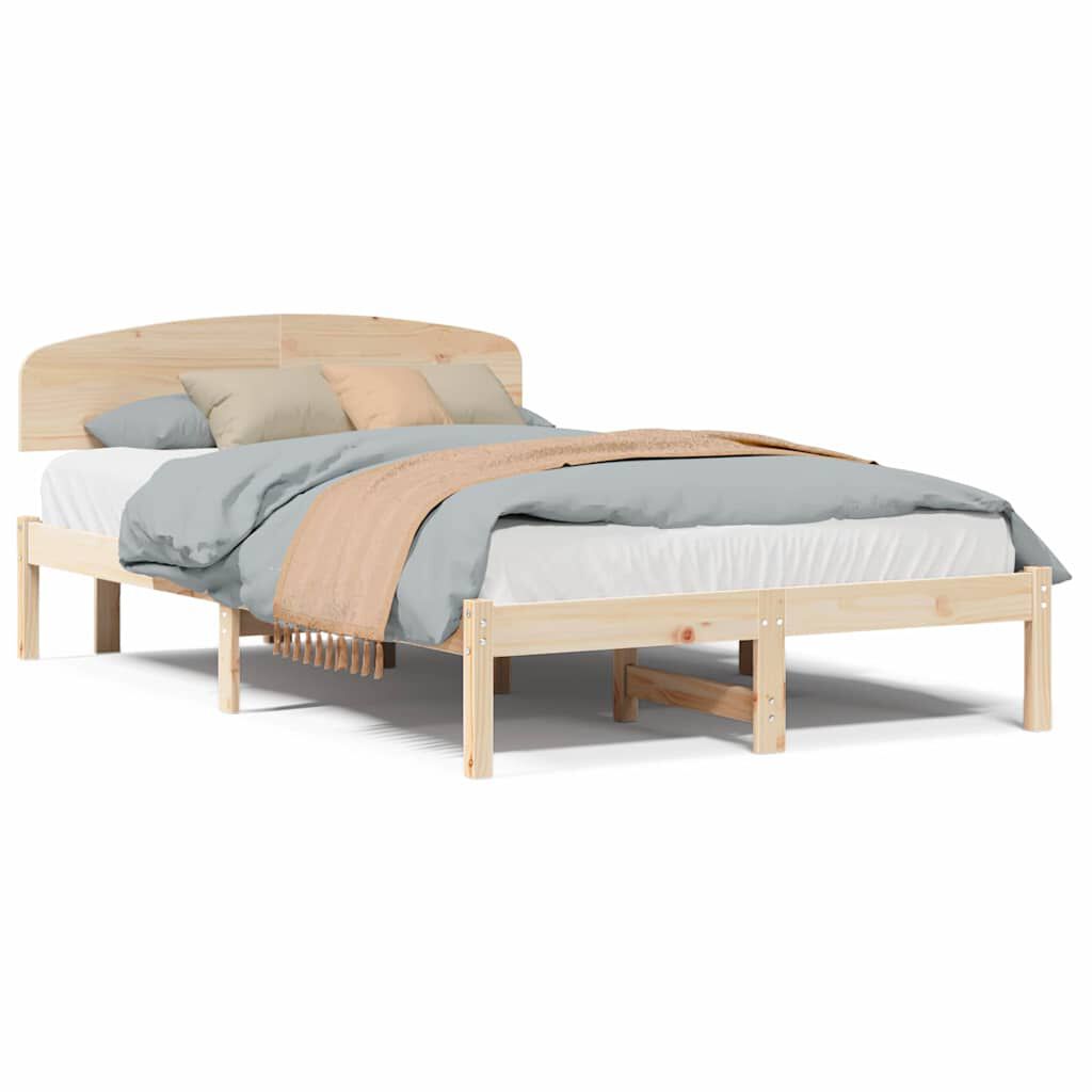 vidaXL Σκελετός Κρεβατιού Καφέ 135 x 190 cm Μασίφ ξύλο πεύκου