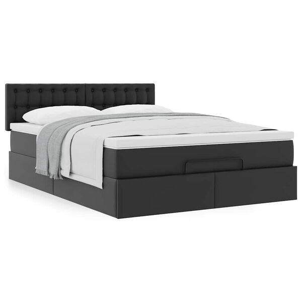 vidaXL Οθωμανικό κρεβάτι με στρώμα Μαύρο 140x200cm Faux Leather