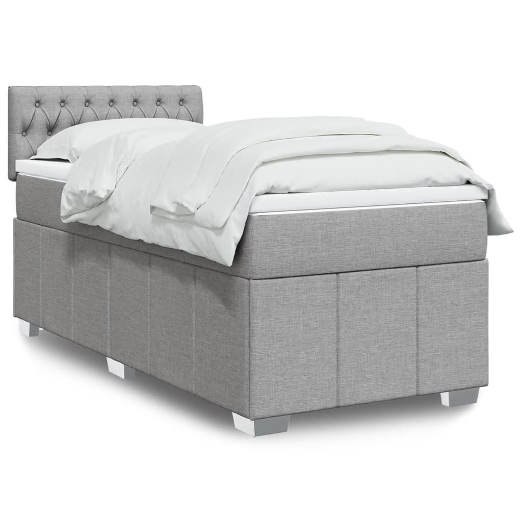 vidaXL Κρεβάτι Boxspring με Στρώμα Ανοιχτό Γκρι 90x190 εκ. Υφασμάτινο
