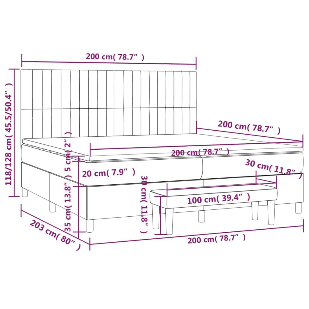 vidaXL Κρεβάτι Boxspring με Στρώμα Σκούρο Πράσινο 200x200εκ. Βελούδινο