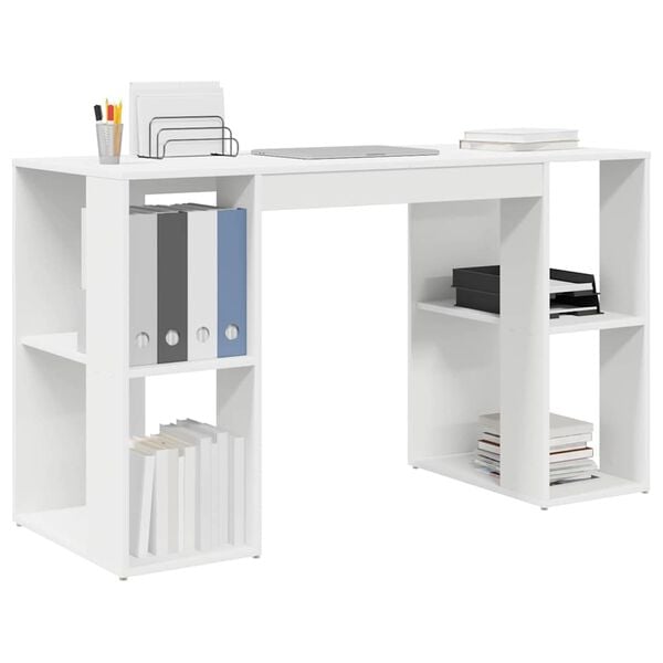 vidaXL Γραφείο με Αποθήκευση με ράφι Λευκό 130 x 50.5 x 75 εκ