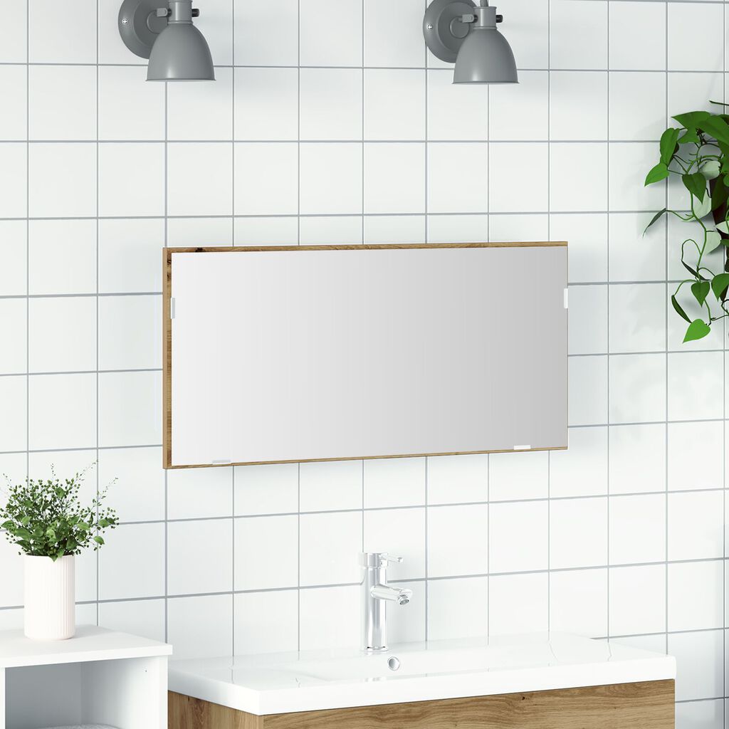 vidaXL Καθρέφτης Ντουλάπι Μπάνιου με LED Φως Δρυ Τεχνίτη 80x37 εκ.