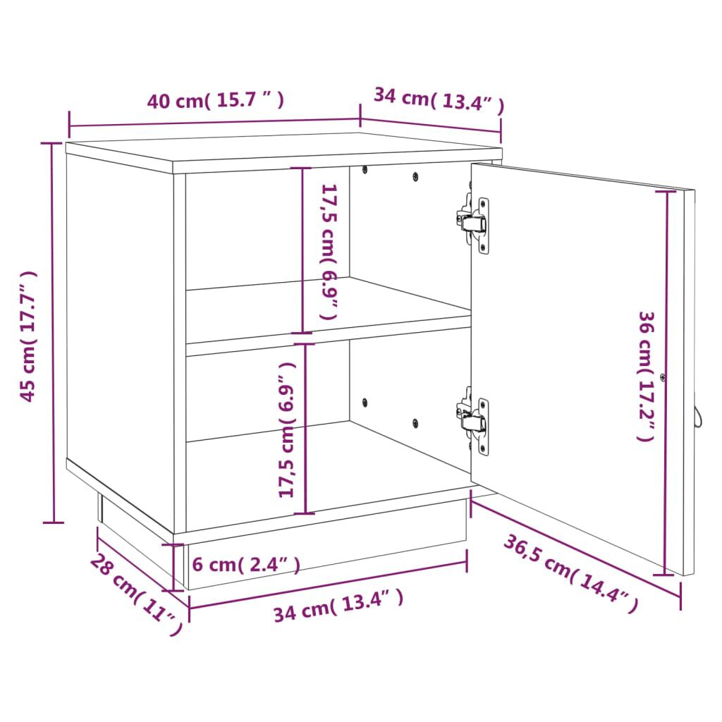 vidaXL Κομοδίνο Λευκό 40 x 34 x 45 εκ. από Μασίφ Ξύλο Πεύκου