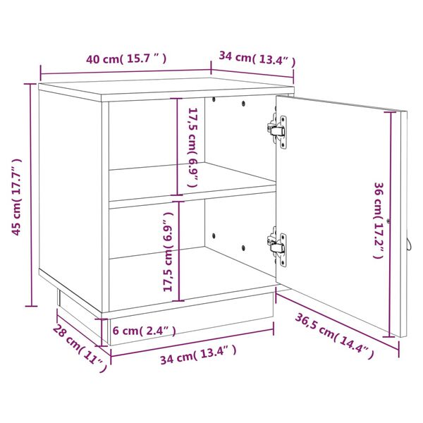 vidaXL Κομοδίνο Λευκό 40 x 34 x 45 εκ. από Μασίφ Ξύλο Πεύκου