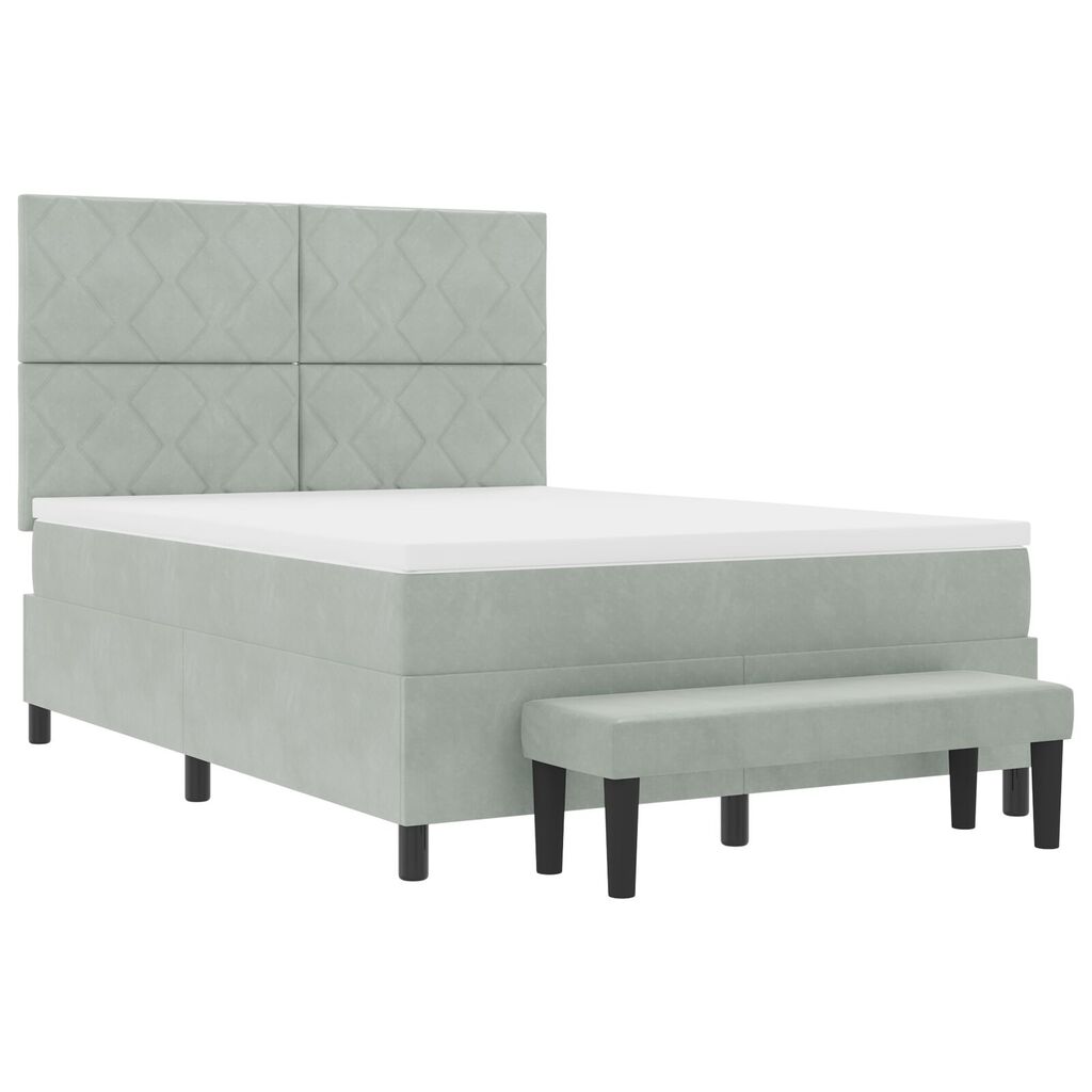 vidaXL Κρεβάτι Box Spring με Στρώμα & Πάγκο Ανοιχτό Γκρι 140x190 εκ. Βελούδο