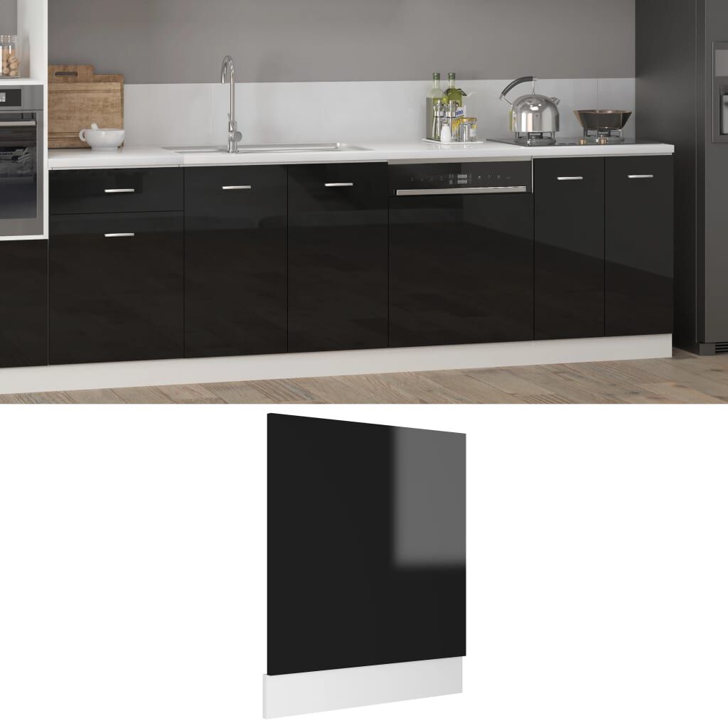 vidaXL Πρόσοψη Πλυντηρίου Πιάτων Lyon Γυαλ. Μαύρο 59,5x3x67εκ.