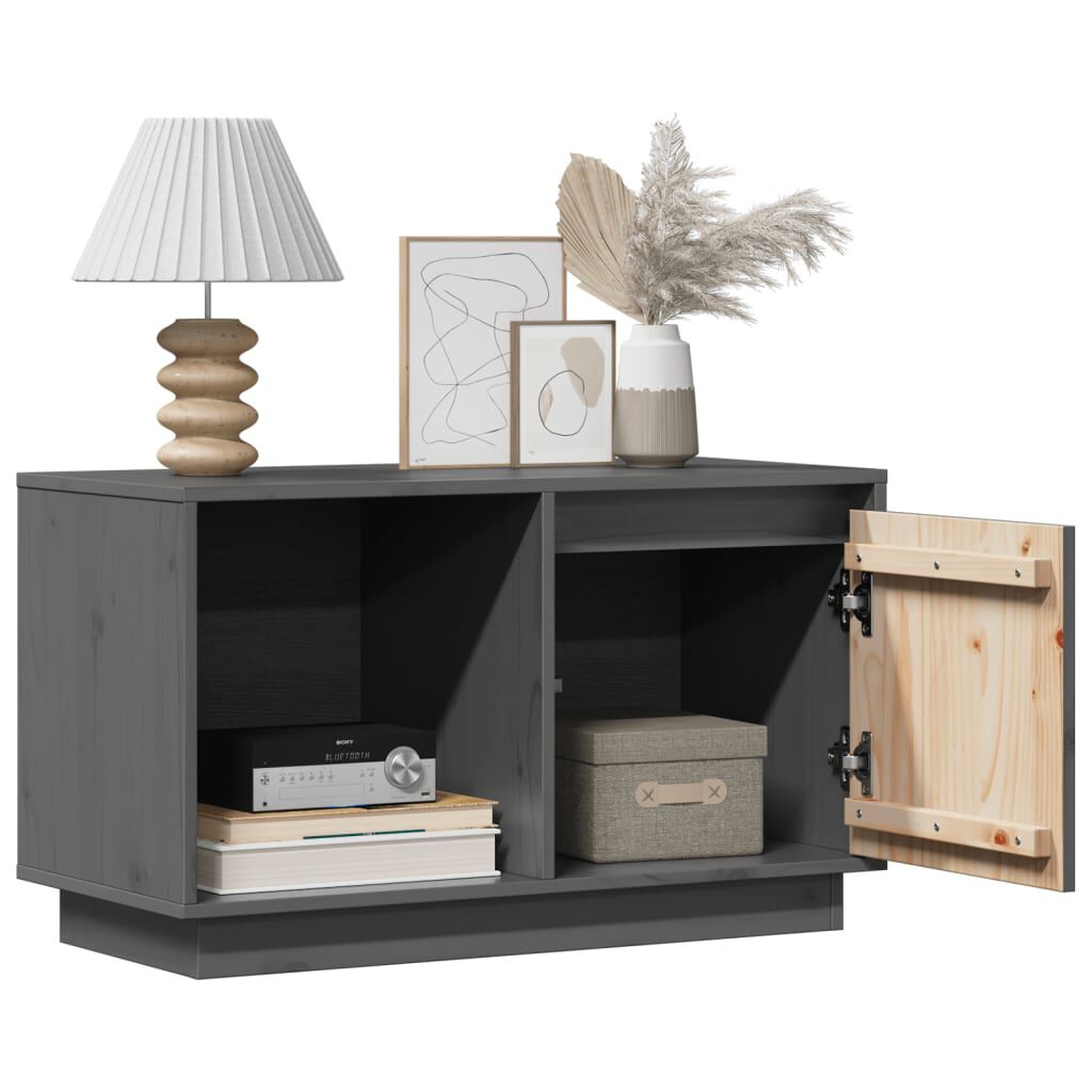 vidaXL Έπιπλο Τηλεόρασης Γκρι 74x35x44 εκ. από Μασίφ Ξύλο Πεύκου