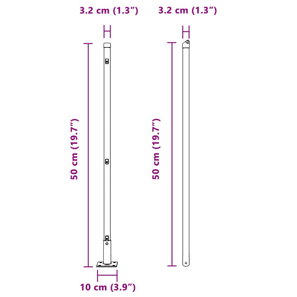 vidaXL Πόposts με Βάσεις 13 τεμ Ø32mm 50cm Γαλβανισμένο Χάλυβα