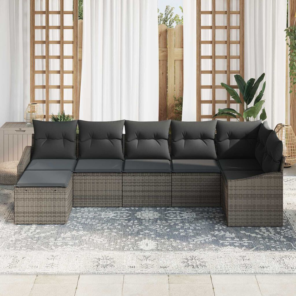 vidaXL Σέτ φαγητού για κήπο 7 pcs Γκρι Πολυ rattan, βαμμένο ατσάλι