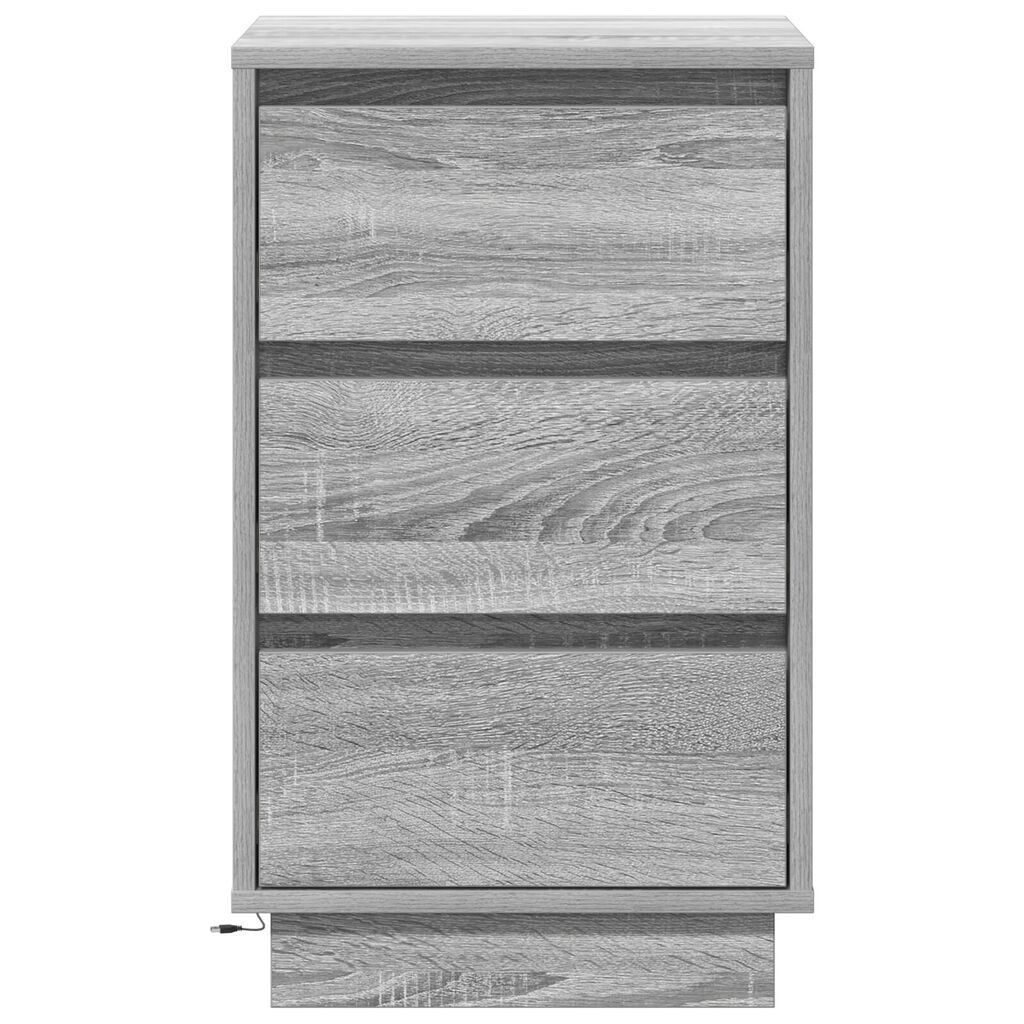 vidaXL Κομοδίνο με LED Γκρι Σονομά 39x34.5x65 εκ. Επεξεργασμένο Ξύλο