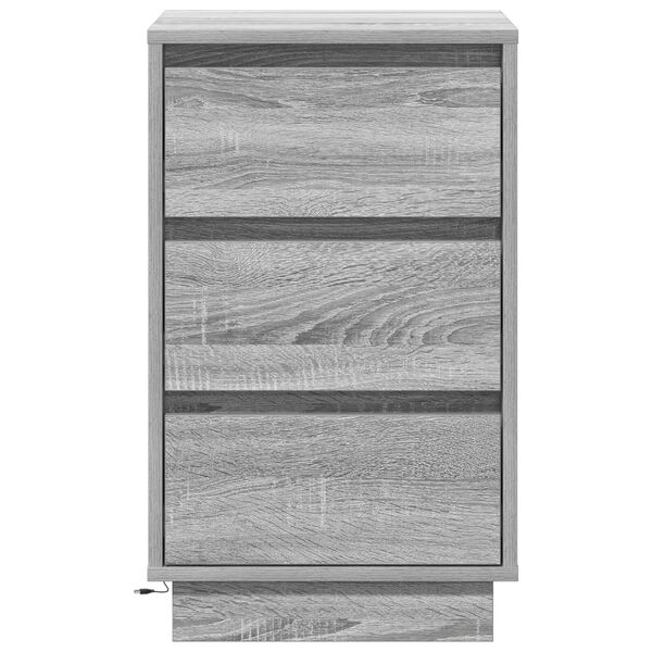 vidaXL Κομοδίνο με LED Γκρι Σονομά 39x34.5x65 εκ. Επεξεργασμένο Ξύλο