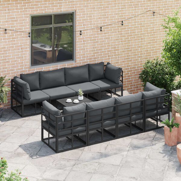 vidaXL Σετ Καναπέ Κήπου 9 pcs Μαύρο 70 x 70 x 32 εκ Αλουμίνιο