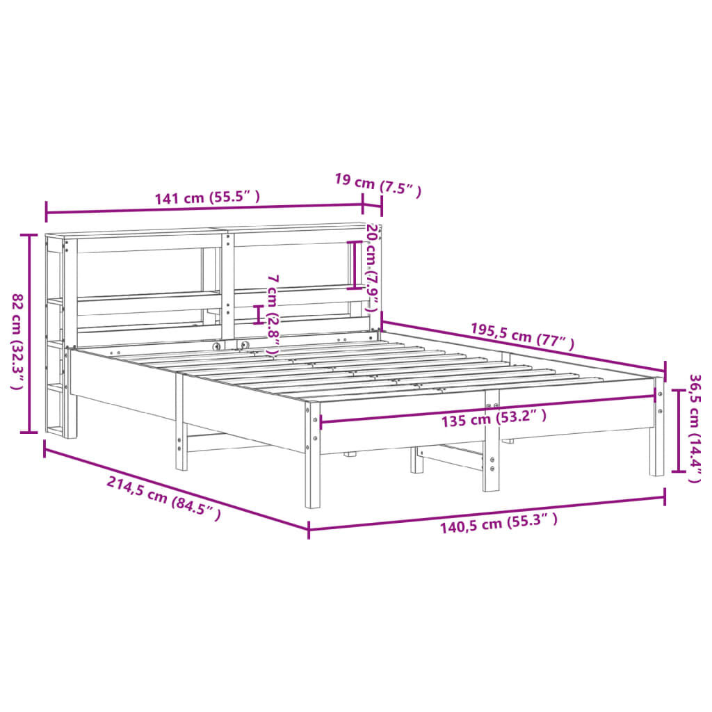 vidaXL Σκελετός Κρεβ. Χωρίς Στρώμα Καφέ Κεριού 135x190 εκ Μασίφ Πεύκο