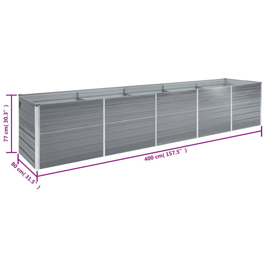 vidaXL Ζαρντινιέρα Υπερυψωμένη Γκρι 400x80x77 εκ. Γαλβαν. Χάλυβας