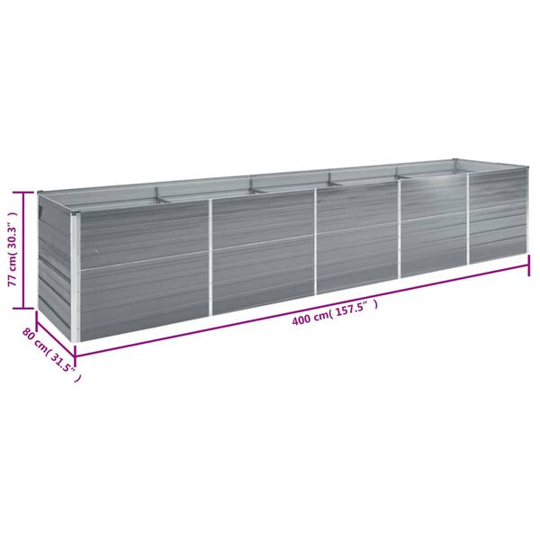 vidaXL Ζαρντινιέρα Υπερυψωμένη Γκρι 400x80x77 εκ. Γαλβαν. Χάλυβας