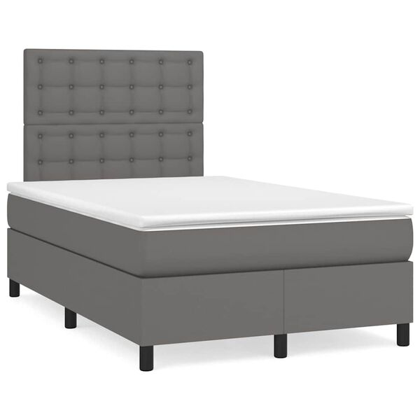 vidaXL Κρεβάτι Boxspring με Στρώμα & LED Γκρι 120x190 εκ. Συνθ. Δέρμα