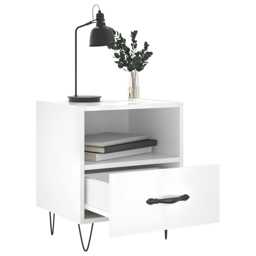 vidaXL Κομοδίνο Γυαλιστερό Λευκό 40 x 35 x 47,5 εκ. Επεξεργασμένο Ξύλο