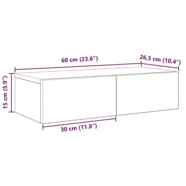 vidaXL Ράφι τοίχου με συρτάρια Μαύρο 60x26,5x15 cm Ξύλινη κατασκευή