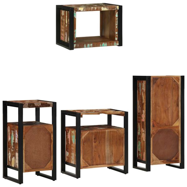 vidaXL Σετ Επίπλων Μπάνιου 4 pcs Πολύχρωμο Στερεό ανακτημένο ξύλο