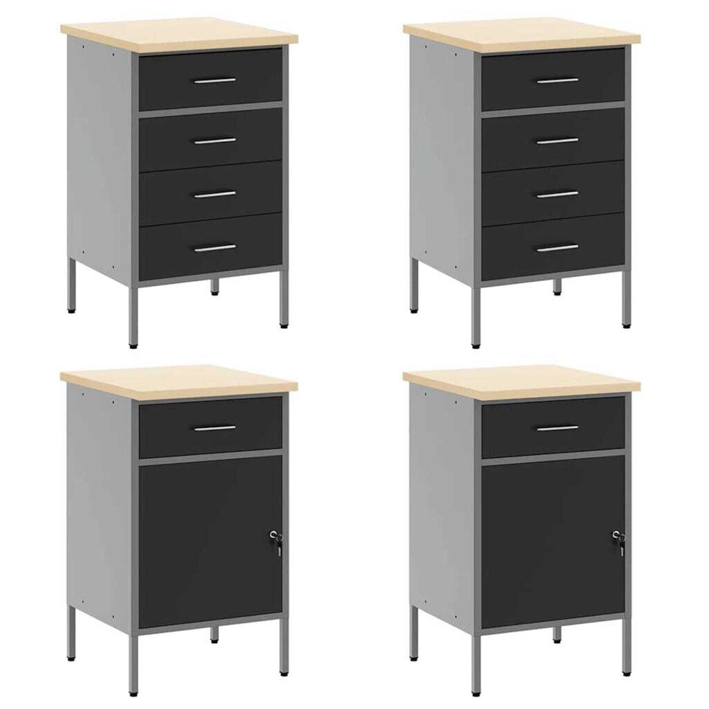 vidaXL Ντουλάπα Εργασίας με συρτάρι 10 pcs Μαύρο 200 x 55 x 200 εκ.